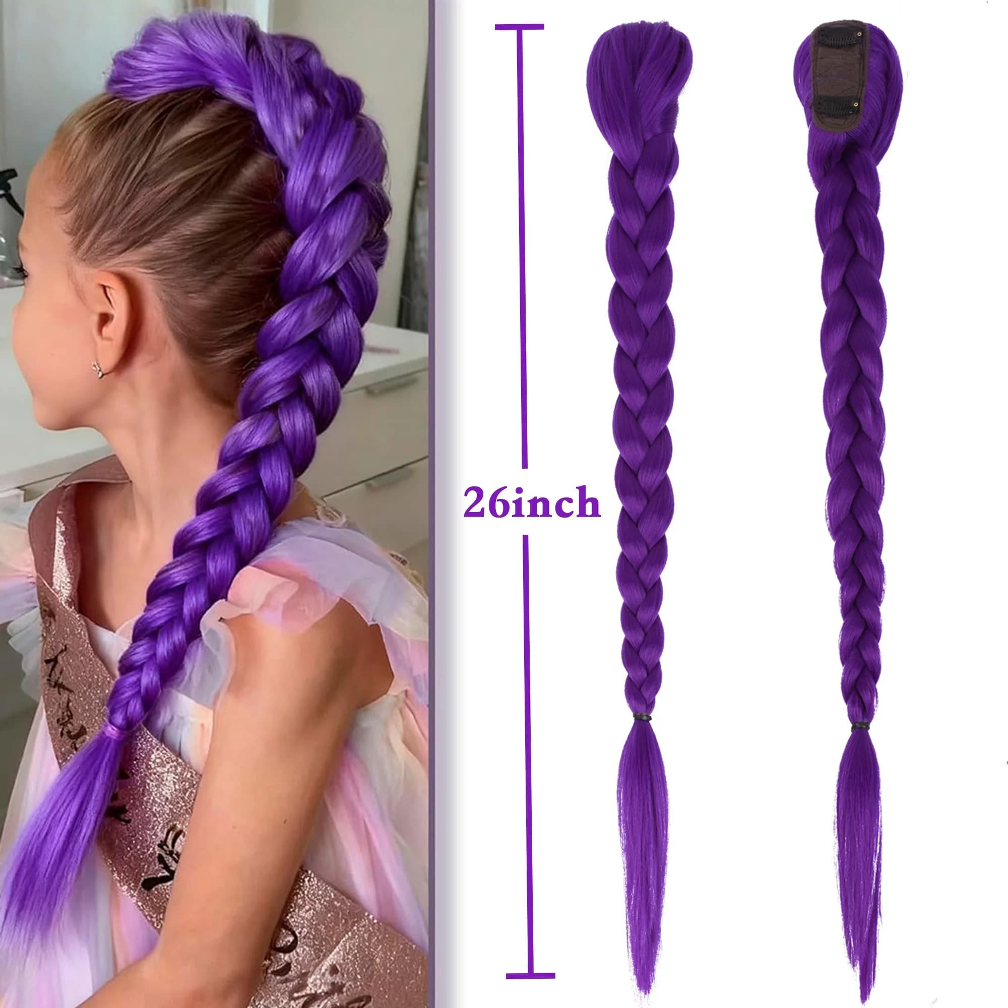 🔥K-Pop Demon Hunters 26" Purple Braid Clip-In Ponytail Hair Extension🔥