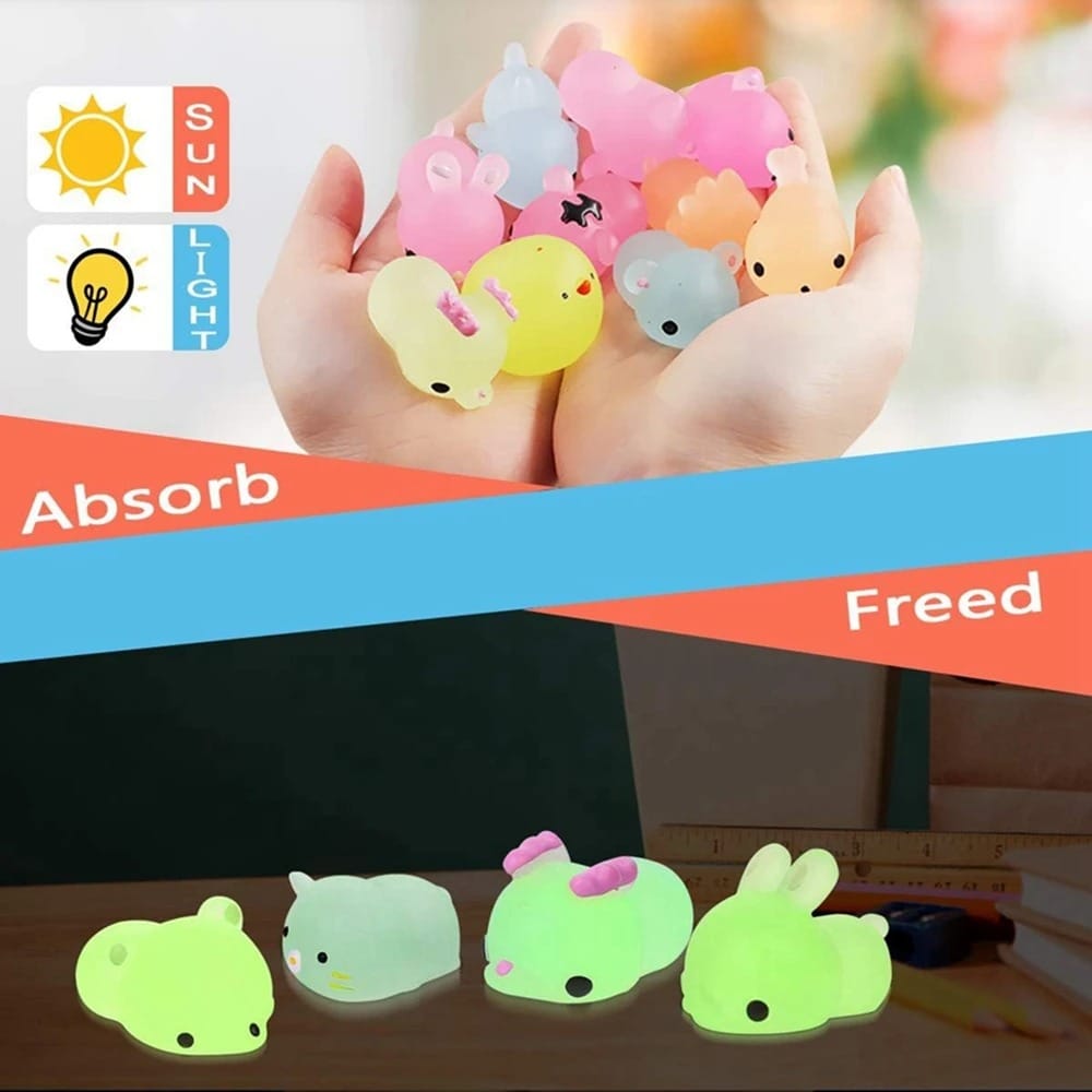 🐾Glow-In-the-Dark Kawaii Animal Mochi Squishies 24PCS