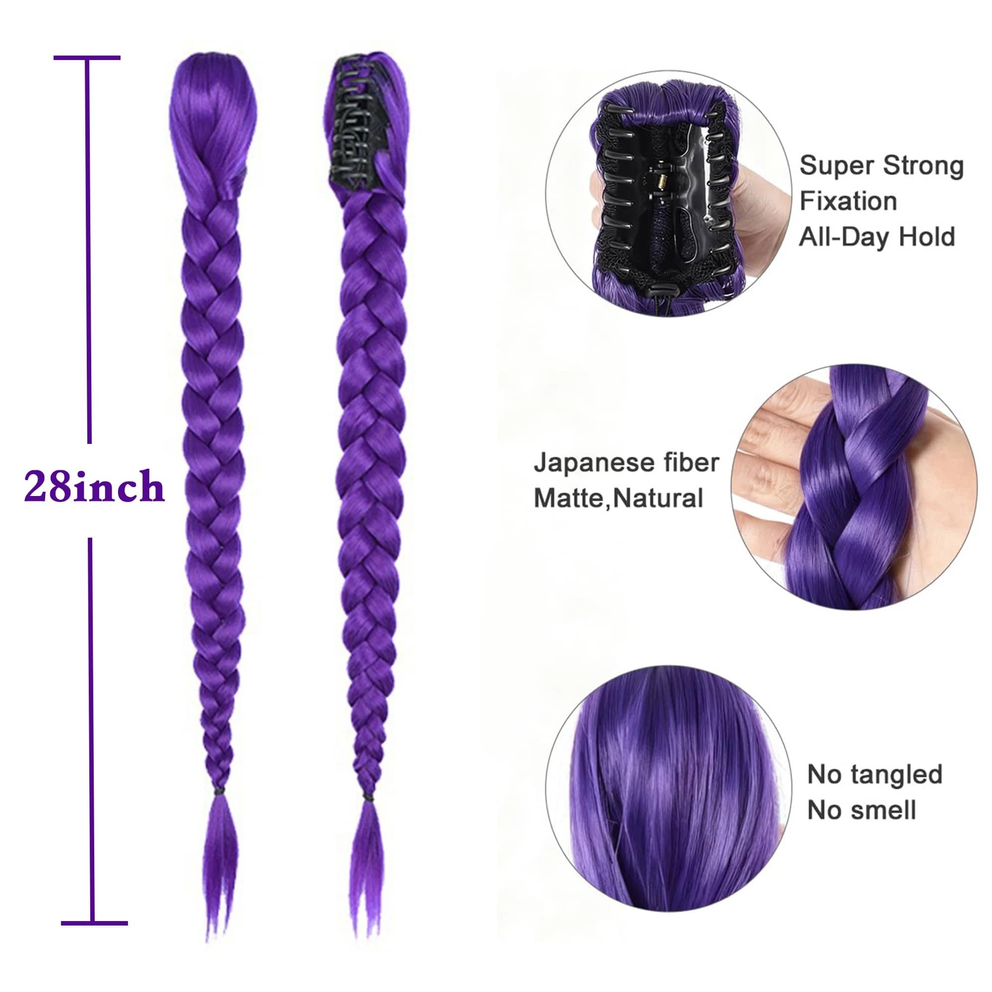 🔥K-Pop Demon Hunters 26" Purple Braid Clip-In Ponytail Hair Extension🔥