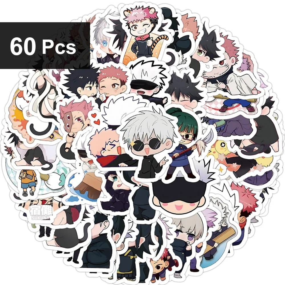 60pcs Jujutsu Kaisen Stickers - Cute Gojo & Itadori Kawaii Anime Vinyl Set